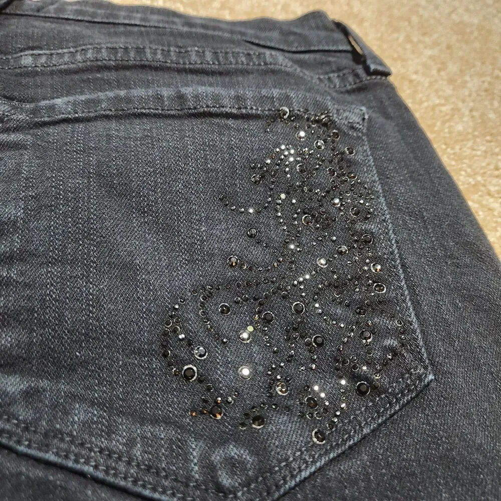 NYDJ Jeans Women 14P Black Mid Rise Bootcut Studded Back Pockets Made In USA